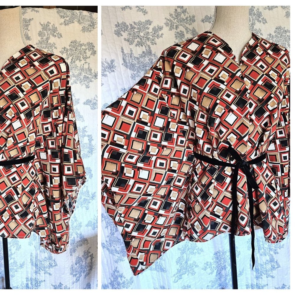 Retro Style Caftan Blouse Geometric S to Plus New